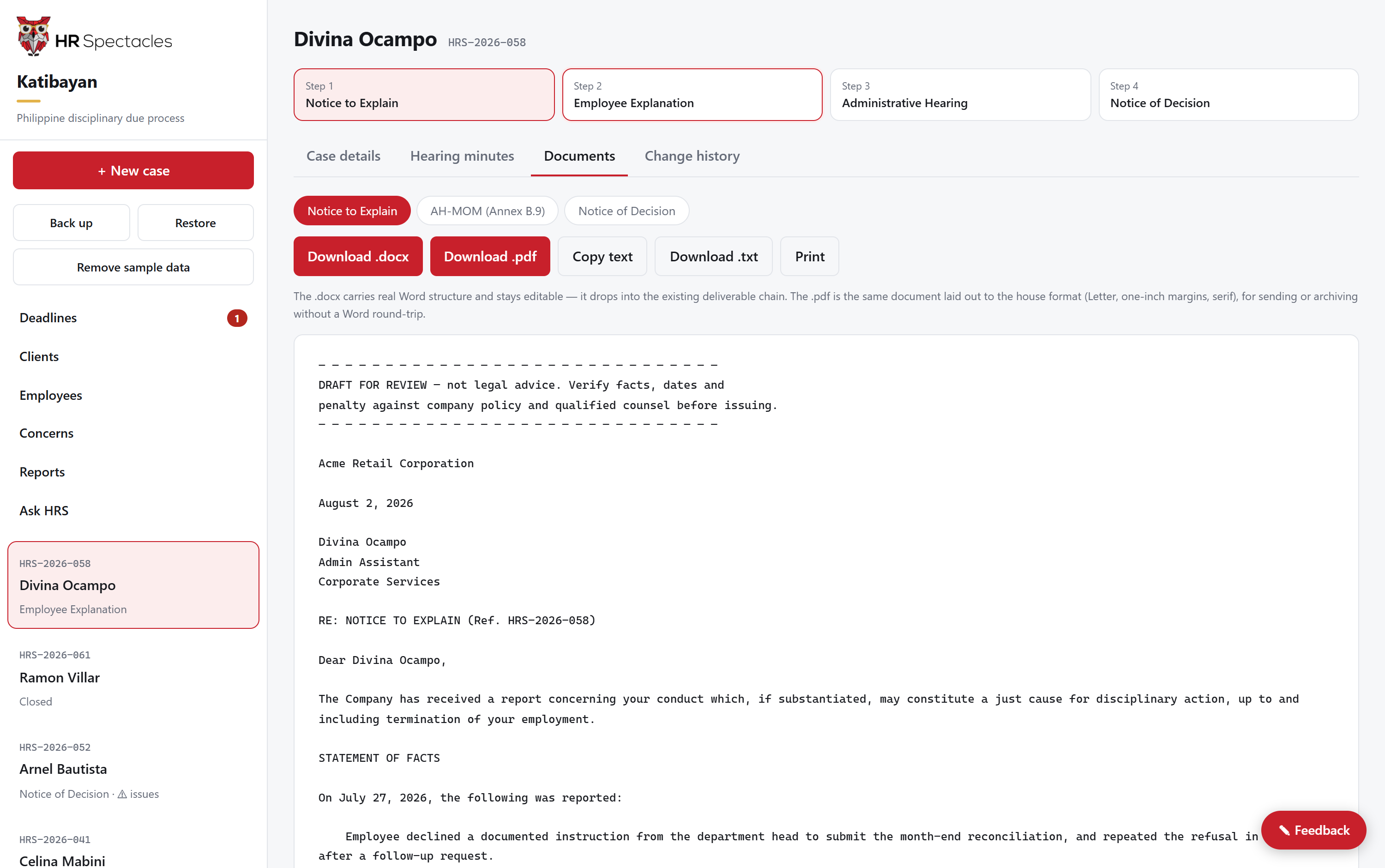 Generated Notice to Explain with export controls